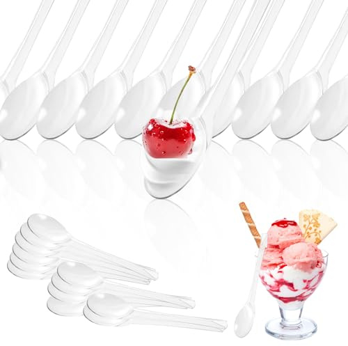 DAJAVE 400 Stück Plastiklöffel Klein, 12cm Eislöffel Plastik, Kaffeelöffel Plastik, Wiederverwendbare Hochleistungs-Plastiklöffel Dessertlöffel für Dessert Pudding Mousse Party