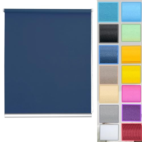 Verdunklungsrollo ohne Bohren 110 x 240 cm Maßgeschneiderte Größe, Sonnenschutz Rollo Klemmrollo Sonnenschutzrollo mit Klämmträger, für Fenster und balkontür, Dunkelblau