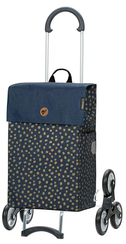 ANDERSEN Einkaufstrolley - Treppensteiger Scala Shopper Fita blau | ideal für Treppen, klappbar, aus Stahl, bis 40 kg - Tasche mit Seitentasche, Innenfach, Reflektoren, 47 L