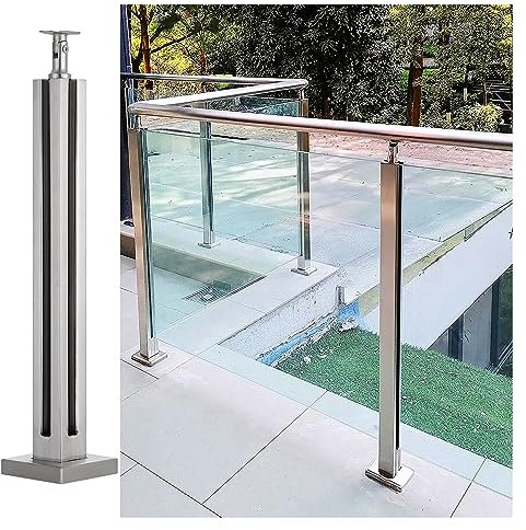 Poteau garde corps verre pince Terrasse Extérieure Poteau De Garde-corps En Verre Lourd Poteaux De Balustrade Avec Support De Main Courante Et Pinces Pour Fentes Intérieures, Noir Finition Acier Inoxy