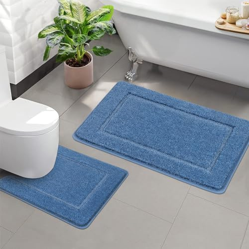 Pauwer Set di 2 Tappeto Bagno Antiscivolo, Morbido Tappeto Doccia Super Assorbente, Tappetino Doccia in Microfibra 53x86 cm, Lavabile in Lavatrice, con Tappetino Bagno a Forma di U 50x50 cm, per Bagno