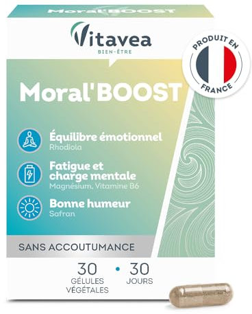 VITAVEA BIEN-ETRE - Moral'Boost - Complément alimentaire stress, fatigue, charge mentale et bonne humeur - Magnésium, Vitamine B6, Rhodiola et Safran - 30 gélules - 30 jours - Fabriqué en France