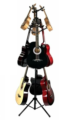 Buhelyc Gitarrenstaender, Faltbares Gitarrenständer, für 9-Gitarren, Höhe Verstellbar, für Gitarre, Ukulele, Gitarre Geschenk, Platz Sparen, Schwarz