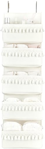 Dahey Tür-Organizer, Boho-Stil, Kinderzimmer, Schlafzimmer, Badezimmer, Wohnheim, Speisekammer, 5 Taschen, Weiß