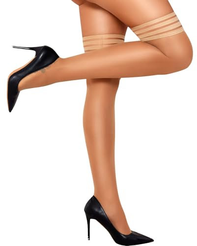 RSLOVE Medias de encaje antideslizantes para mujer, medias de silicona de seda hasta el muslo para mujer, color carne, Altoa única