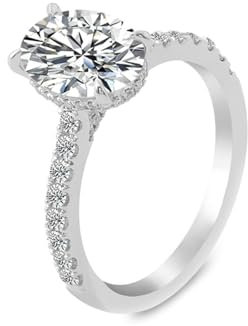 Epinki Echte Goldschmuck, Weißgold 14K Ringe, Klassiker Antragsring mit Oval 1ct Moissanit, Au750 Gold Bandringe Hochzeitsring Gr.48 (15.3)