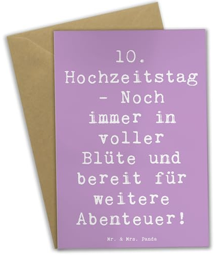 Mr. & Mrs. Panda Klappkarte Spruch 10. Hochzeitstag Rosenhochzeit - Geschenk, Ehejubiläum, Jubiläum, einladungskarten, Heirat, Liebe und Hingabe, Heiraten, weihnachtskarten, glückwunschkarten