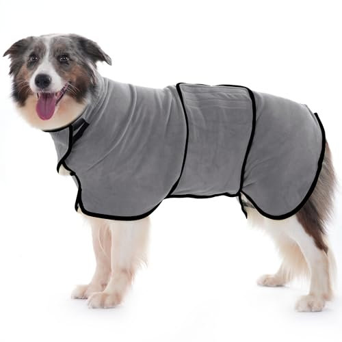 HezzLuv Hundebademantel Ultra Saugfähig Mikrofaser Hunde Trockenmantel für Schnelles Trocknen, Weiches Doppel-Layer Hundehandtuch für Welpen & Erwachsene Haustiere Katzen
