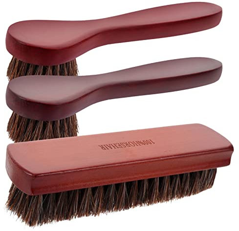 COLLBATH 3pièces Brosse De Nettoyage Poils De Cheval avec Manche Bois Ensemble pour Chaussures Bottes Et Sièges Brosse Multi-usages pour Entretien Facile