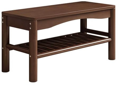Zapatero de madera maciza, organizador de entrada con buen soporte de carga, almacenamiento de 2 niveles para pasillo, sala de estar, color nogal, 45 x 30 x 40 cm