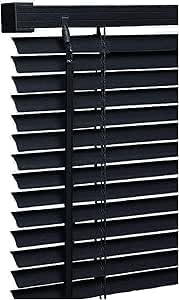110cm x 150cm Size - Black Colour - PVC Plain Window Venetian Blinds - 25mm Slats - Included Open/Close Wand Control Mechanism