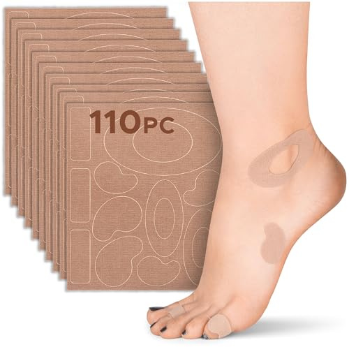 HALUTO Fuß Kissen - Moleskin Pflaster Set 110 Stück - Anti - Blasen Pflaster - Fersen und Zehen Polster - Pflaster Füße - Druckschutzpflaster - Schutz für Reibung und Hallux - Druckschutzringe