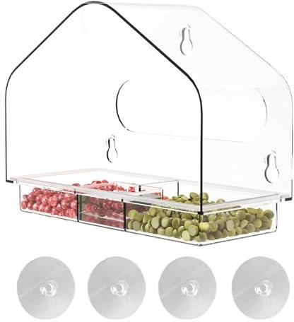Transparent Bird Feeder, Bird Window Feeder - Bird Feeder without Punching, Window Bird House with Strong Suction Cups for Outdoor Use, Transparent Acrylic Bird House for Fens