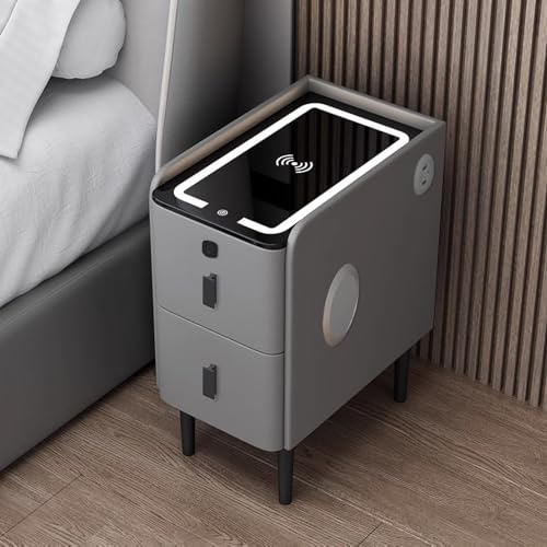Nachttisch, kabellos, mit LED-Lichtern und 2 Schubladen, modernes Smart-Home-Gadget für Schlafzimmer, mit technischen Funktionen