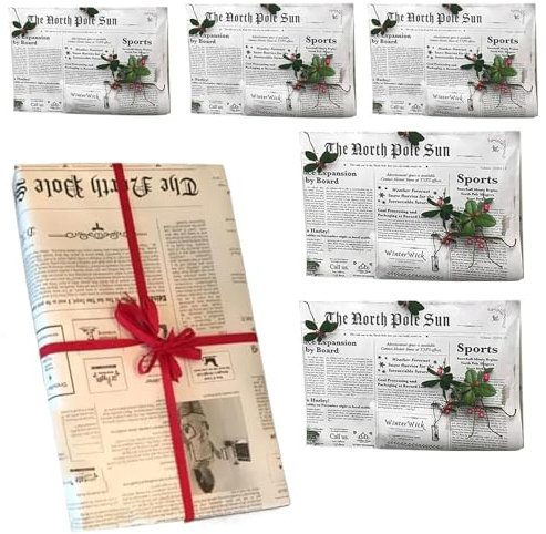 5 Stück Nordpol Zeitungspapier Weihnachtsgeschenkpapier, Weihnachtszeitungs Geschenkpapier, 80 X 100 Cm Nordpol Geschenkpapier Weihnachten,Retro Weihnachtspapier Geschenkpapier