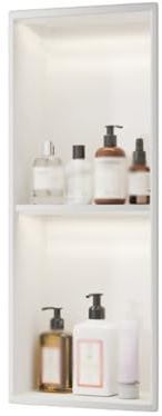 GLFNB Ducha de Pared de Acero Inoxidable con luz LED, Estante de Almacenamiento de nicho de Ducha Empotrado para baño, no Requiere Azulejos (Blanco, 70 x 28 x 12,5 cm)