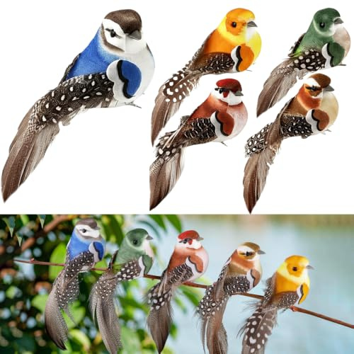 BlinBlin 5 Clip-On Artificial Birds for Secure Holiday Tree Decor