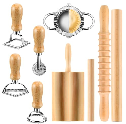 Bomefoi Lot de 9 rouleaux à pâtisserie, emporte-pièces pour ravioli, pâtes à ravioli, machine à pâtes gnocchi, coupe-pâtes avec rouleau, outils de cuisson de cuisine, accessoires pour la fabrication