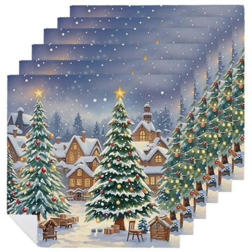 Weihnachtliche Stoffservietten, Servietten, waschbar, Dinnerservietten, Baumwollservietten, Party-Servietten, Tischservietten, Stoffservietten, Gästeservietten, 6 Stück