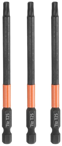 sourcing map 3pcs T25 Torx Head Screwdriver Bit 4 (100mm) Long 1/4 Hex Shank Magnetic No Hole Tamper Proof 6 Point Star Screw Driver Drill Bits Phosphate S2 Steel Industrial Power Tools