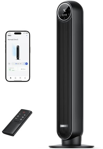 Dreo Ventilatore a Torre Smart Silenzioso, Potente 7.6 m/s, Ventilatori a Colonna con Telecomando, 4 Modalità, 4 Velocità, Oscillazione a 90°, Timer da 1 a 8 ore, Schermo LED, Compatibile con Alexa.