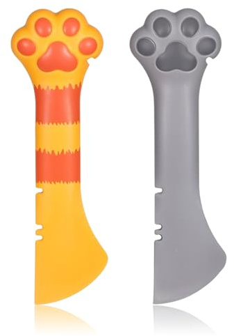 Gtziqa 2 Pack Dog Cat Food Spoon, Silicone Cat Dog Food Spatula, Pet Can Opener Scoop for Pet Wet Dry Foods, Cute Paw Design, Easy Clean Mixing Spoon for Dogs Cats, Small Jar Scraper (Orange, Gray)​