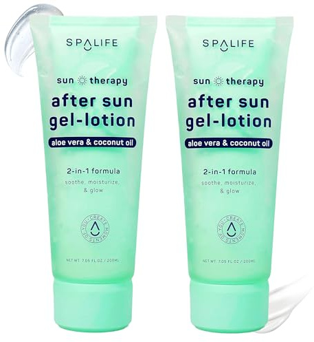SpaLife After-Sun-Gel Lotion and Moisturizer for Sunburn Relief - Mothers Day Gifts - Two in One Formula, Infused with Aloe, Coconut Oil and Hyaluronic Acid - 2 Pack