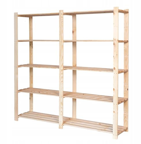 STOLMAK Holzregal Standregal 170x170x38 cm (HxBxT) Natur Lagerregal mit 5 Ablagen Stehend Garage Regal Keller Wohnzimmer Kiefernholz Badregal Pflanzenständer Größ