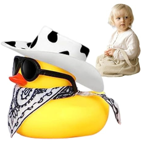 Cowboyente - Gelbe Ente Mit Sonnenbrille | Gummi Ente Für Auto Dashboard | Mini Badewanne Spielzeug Mit Schal Süßes Duschzubehör Für Badezimmer Schwimmparty Bevorzugt Geburtstagsdekoration Kinder