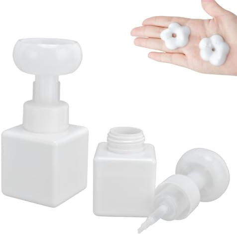 Dispensador de jabón de flores, 2 unidades, 250 ml, espuma para botellas de plástico, recipiente vacío para botellas de jabón líquido rellenable, dispensador de jabón de mano (blanco)