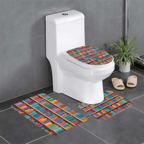Set 3 Teilig Badvorleger Bücherregal Bad Duschmatten Anti-Rutsch Weiche Badgarnitur Badematten, Für Badewanne, Badezimmer, Dusche