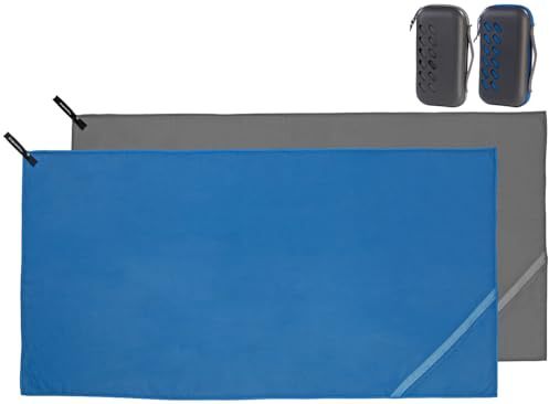 PEARL Camping Handtücher: 2er Mikrofaser-Handtuch,schnell trocknend,140 x 70 cm,anthrazit + Blue (Mikrofaser-Handtücher Reise, Trainingshandtuch, Fitness)