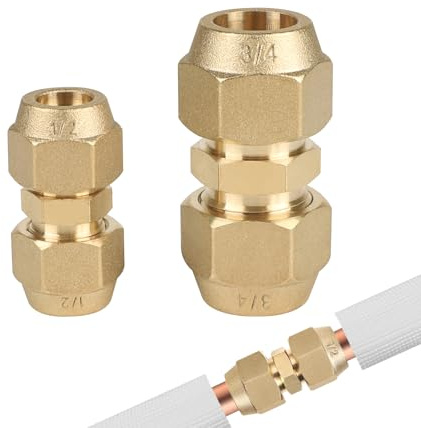 SUPAWAY Lot de 2 rallonges de tuyau en cuivre pour climatisation - 1/2 et 3/4 - Accessoires de climatisation - Double mamelon en cuivre - Pas de soudure nécessaire - Connecteur de tuyaux en cuivre