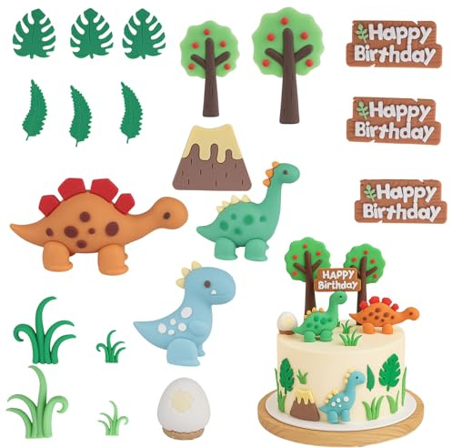 20 Pcs Dinosaur Cake Toppers - Dinosaur Theme Cake Decorations, Wild Animal Cake Toppers, 3D Dinosaurs Egg, Dinosaur Birthday Decorations, for Baby Birthday, Theme Party