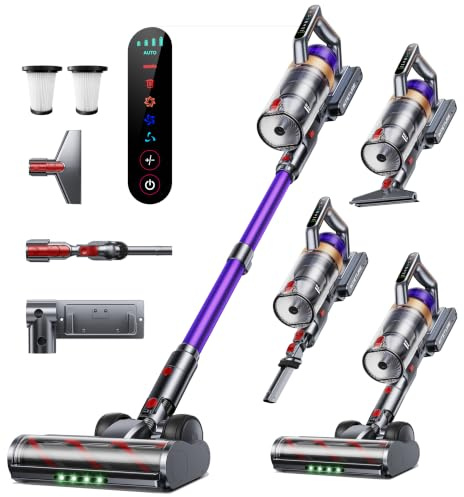INTETURE Cordless Vacuum Cleaner, 650W 55KPA 70 Mins Vacuum Cleaners for Home, Anti-Tangle Stick Vacuum with Touch Screen, Wall Mount Charging, Upgraded Vacuum Cordless for Pet Hair/Carpet/Floors