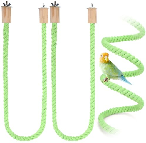 2er Pack Sitzstange für Vögel aus Baumwollseil – Formbar mit Drahtverstärkung – Einfache Montage für Käfige – Für Wellensittiche, Nymphensittiche, Kanarienvögel – Länge 100 cm, Farbe Grün