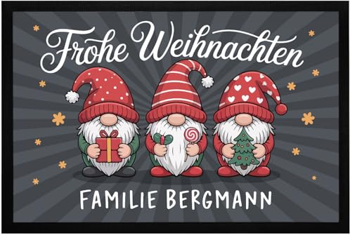 SpecialMe® Fußmatte Familie Frohe Weihnachten Wichtel Zwerge personalisiert mit Name rutschfest & abwaschbar Schwarz 60x40cm