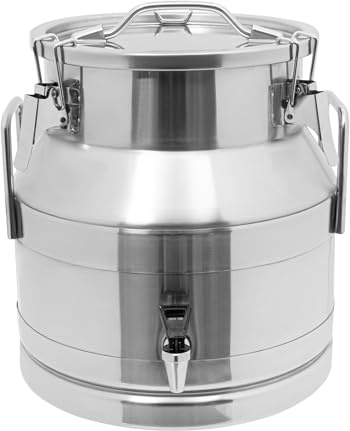 Cubo para Leche con Grifo, dispensador de Acero Inoxidable 201, Jarra Agua 5 galones, Tapa Colgante 20 litros, Ideal Bebidas, Aceite, té y Vino