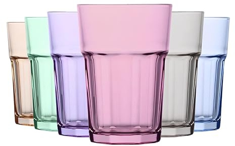 vienberg Aras 6er Set Trinkgläser Bunt 365ml – Wassergläser Stapelbar – Robuste Saftgläser & Cocktailgläser Longdrink– Bunte Gläser für Wasser, Eistee & Latte Macchiato – Spülmaschinenfestes Glas