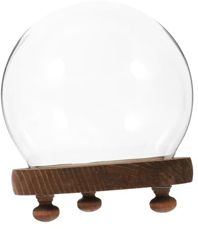 Parliky Dôme en Verre Transparent avec Socle en Bois, Cloche Décorative Anti-poussière pour Fleurs Préservées, Terrarium Créatif Petit Format 15 Cm, Vitrine de Table Élégante