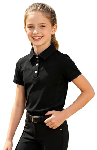 Jugaoge Short Sleeve Shirt Equestre Fille Col Rabattu Manches Courtes Boutons Haut D'équitation Style Équestre 6-16ans