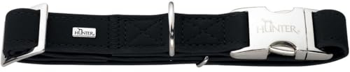 HUNTER Softie ALU-Strong Hundehalsung | Kunstleder in Nubukoptik, Made in Germany, Alu-Strong Steckverschluss, stufenlos verstellbar, Farbe: schwarz, Größe: M