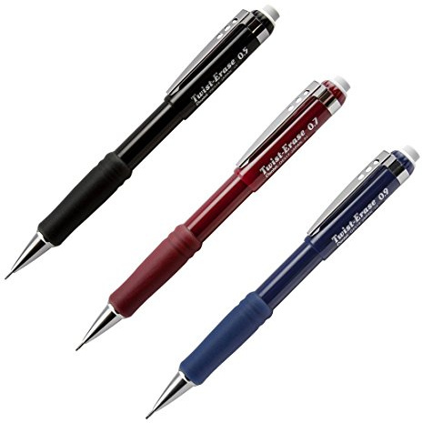 Pentel Twist-Erase Automatic Mechanical Pencils - Assorted Sizes and Barrels: QE515A, QE517B, QE519C, 1 for each