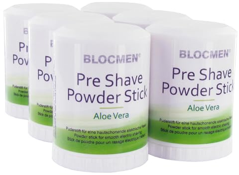 BLOCMEN Aloe Vera Rasurpuderstift 6x 60g für schonende Trockenrasur ohne Hautirritationen - Pre-Shave Powder Stick mit Aloe & Menthol für Männer