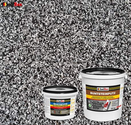 Isolbau - Buntsteinputz für Außen und Innen (Weiß, Grau, Schwarz) 25 kg - BP30 Mosaikputz Dekorationsputz Frostsicher, Wasserfest, Stoßfest - mit Quarzgrund 4 kg