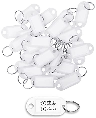 WINTEX Porte Clé Etiquette - 100 ou 20 pièces - Porte Cle avec Etiquettes en Plastique Résistant - Porte Clef Colorés pour Organisation Voyages Animaux en différentes couleurs, Weiss, Einheitsgröße