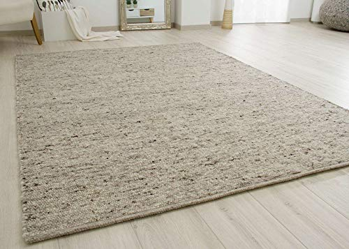 Steffensmeier Handwebteppich Birgsau | Wolle (Schurwolle), Natur Grau, handgewebt, Größe: 250x350 cm Wohnzimmer und Schlafzimmer