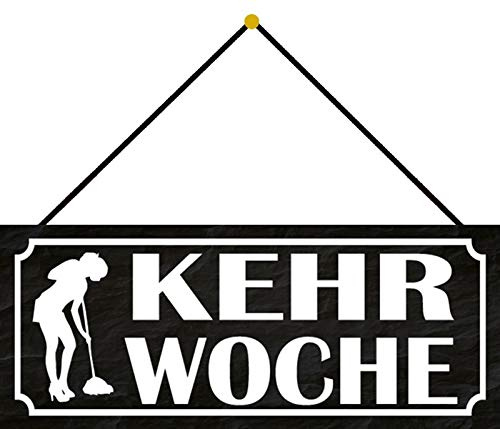 Schatzmix Blechschild Kehrwoche putzen Metallschild 27x10 cm Wanddeko tin Sign mit Kordel