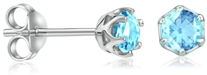SILVEGO Damen Ohrringe aus 925 Sterling Silber Ohrstecker mit echtem blauem Topas Swiss 4 mm