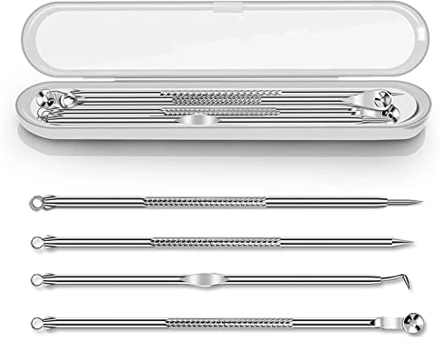 Blackhead Remover Kit, Extractor Removal Set Professional Stainless Steel Pimple Popper Tool Treatment for Whitehead Blemish Acne Comedone Pimple Popping (4PCS, Silver)